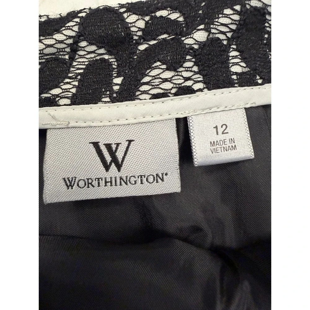 Worthington Womens Black Floral Lace Pencil Skirt Side Panel Size 12 Knee Length
